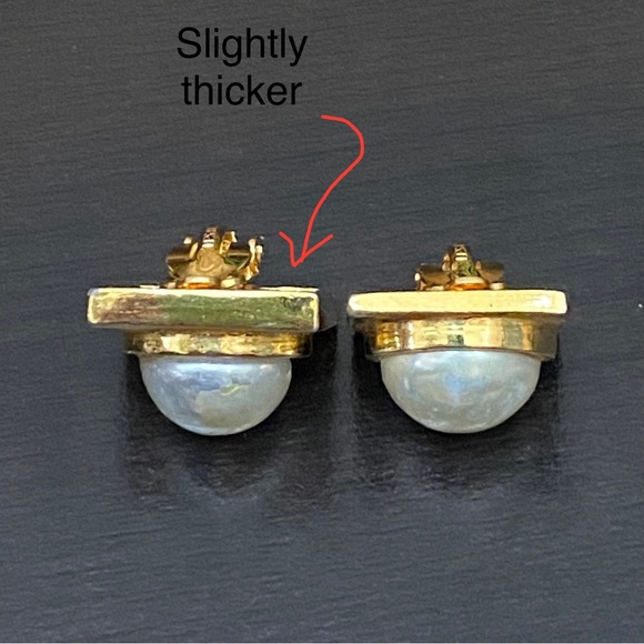 Vintage Signed LES BERNARD Designer Pearl Gold-tone Square Statement Earrings - Picture 14 of 14